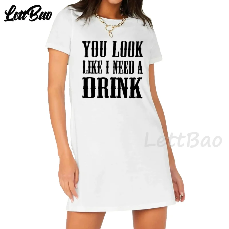 

Женское летнее платье с надписью «You Look I Need A Drink», эстетичное платье в Корейском стиле Харадзюку, женское весеннее платье, Прямая поставка, ж...