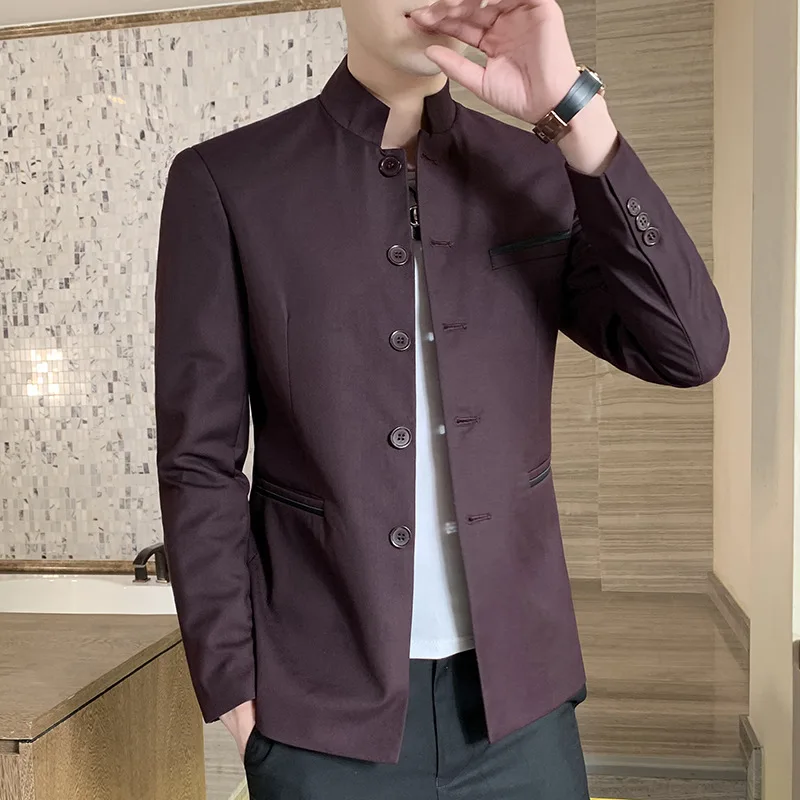 

HOO 2022 Men's Business Casual Stand Collar blazer Youth Slim Handsome blazers