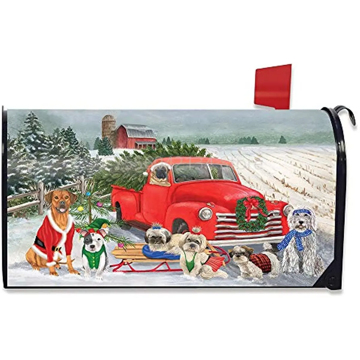 

Dogs Christmas Magnetic Mailbox Cover Pickup Truck Humor Standard