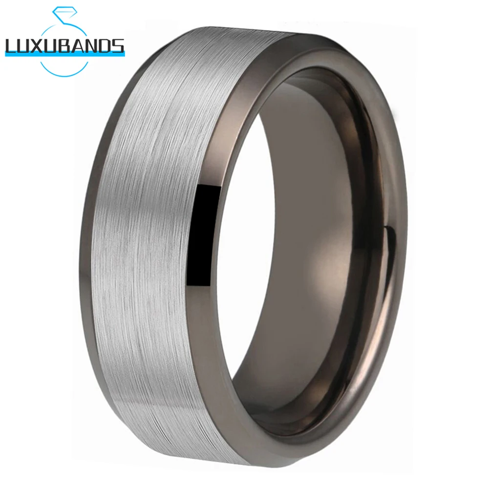 

Tungsten Carbide Rings Gunmetal Beveled Edges For Women Men Engagement Band Flat 6mm 8mm 4mm Brushed Finish Comfort Fit