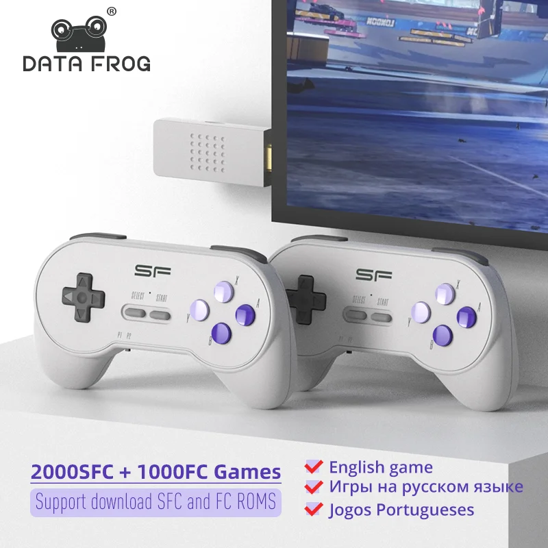 Data Frog USB Wireless Handheld TV Video Console Build In 3000 Games for SFC Retro Dendy Game Console Portable Retro Game Stick