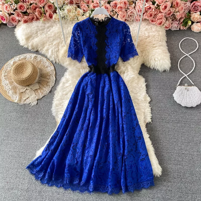 

Женское длинное кружевное платье, винтажное ажурное платье в стиле пэчворк, весна-осень