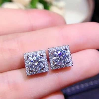 925 sterling silver moissanite stud earrings 2 carat cut diamonds passed test d color moissanite square fine stone jewelry