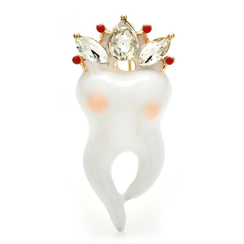 

Wuli&baby Cute Wear Crown Tooth Brooches For Women Unisex Enamel Teeth Dentist Nurse Brooch Pins Gifts