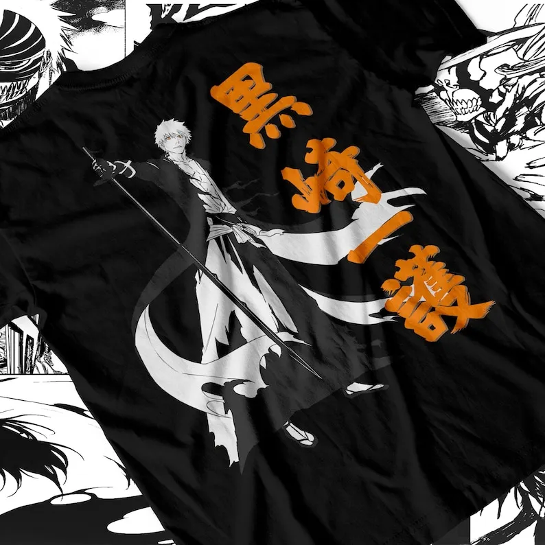 Kurosaki Ichigo отбеливающая аниме унисекс рубашка манга японская 100% хлопковая