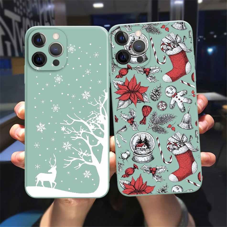 

Merry Christmas Shockproof Matte Phone Case For iPhone 13 12 11 14 Pro Max XR XS X 7 14 Plus Mini Fashion Silicone Bumper Cover