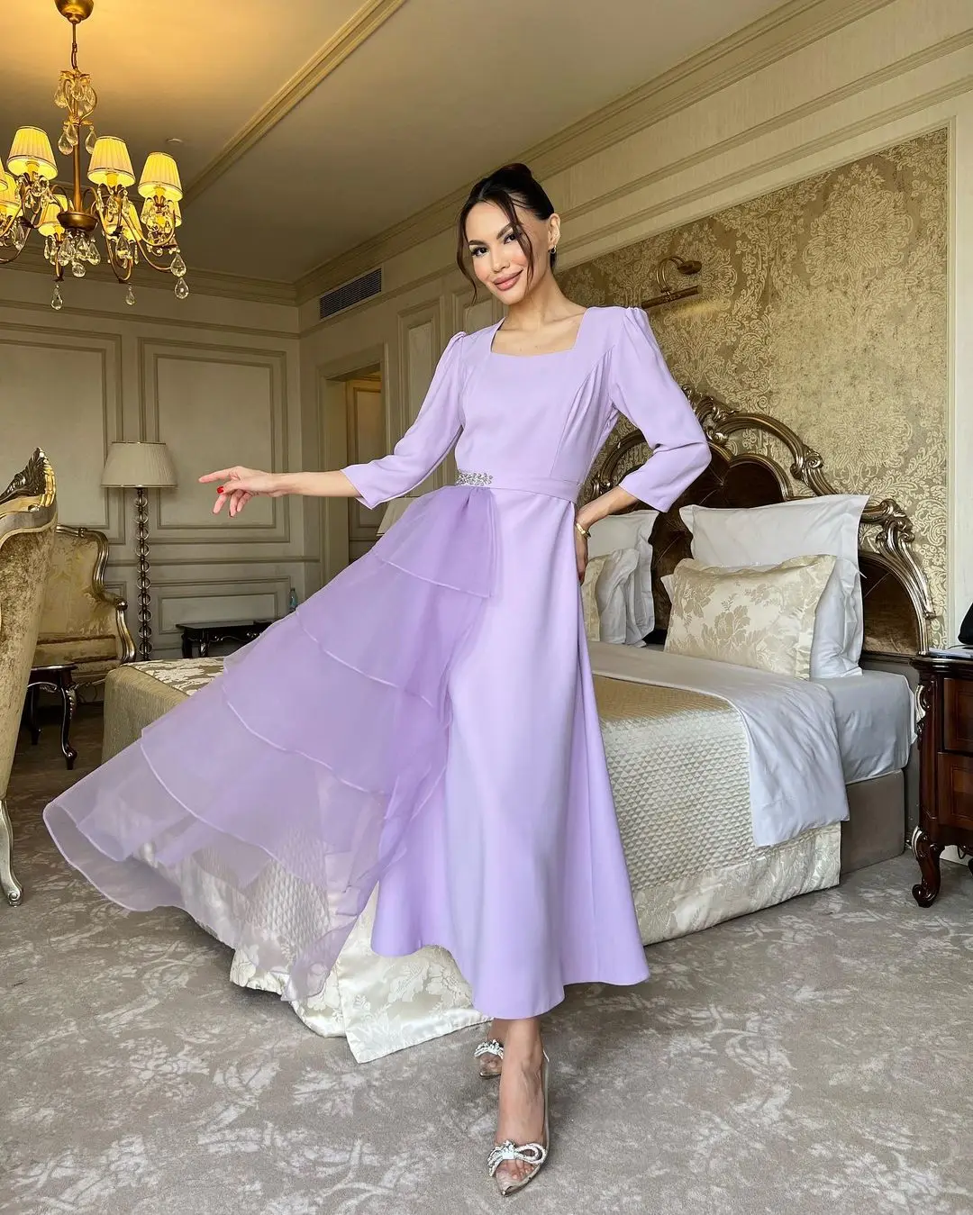 Элегантные деловые платья с оборками женское ТРАПЕЦИЕВИДНОЕ ПЛАТЬЕ С Длинным