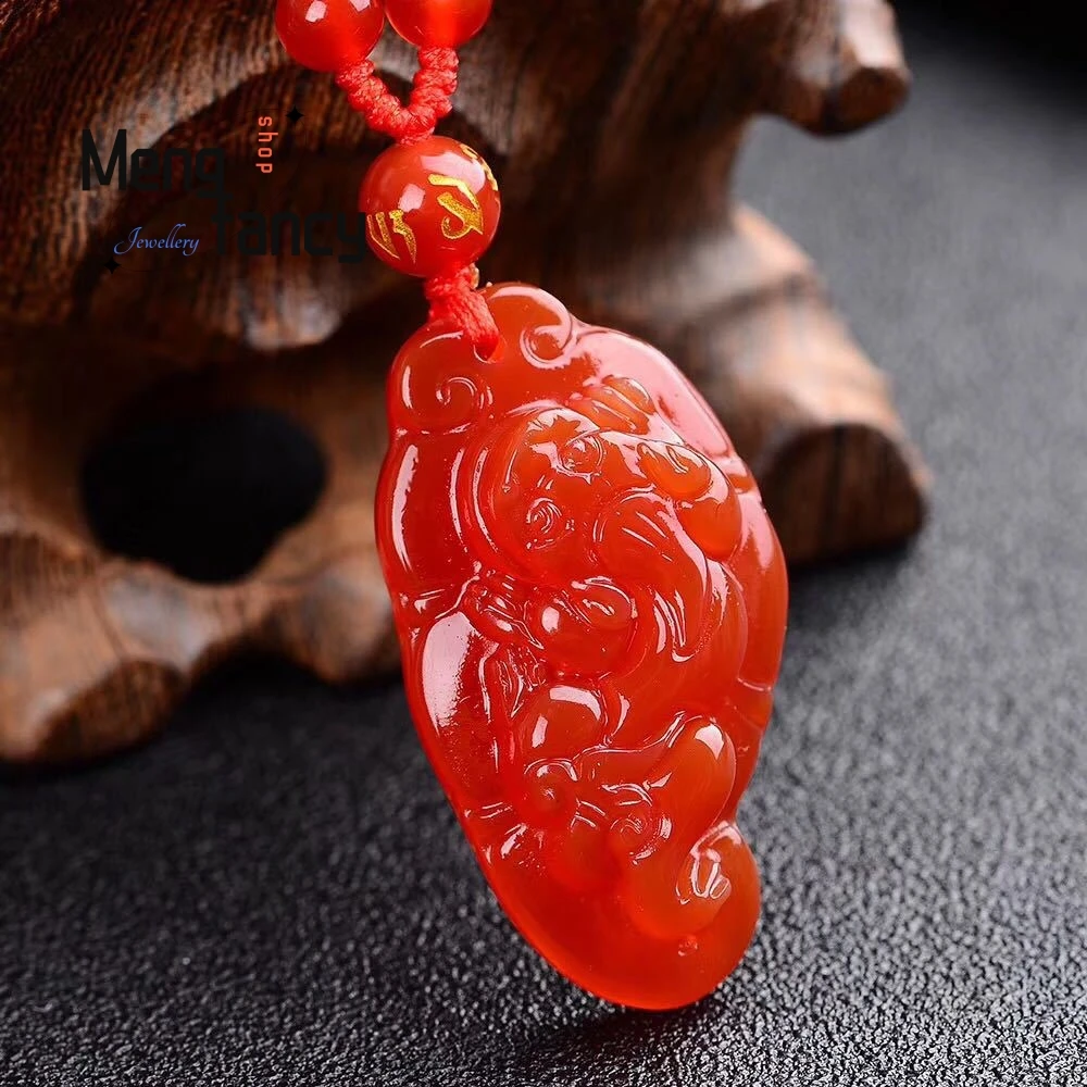 

Natural Red Agate Pixiu Pendant Charms Fashion Couple Fine Jewelry Engraver Amulet Mascots Women Men Jade Necklace Holiday Gifts
