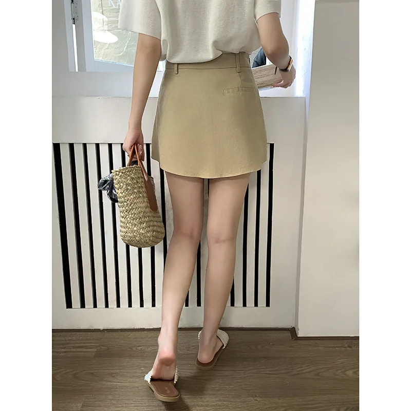 Sexy A-line Short Skirt Harajuku Simple Summer Korean Version of High-waisted Slim-fit Women's Mini Skirt Denim Khaki Skirt