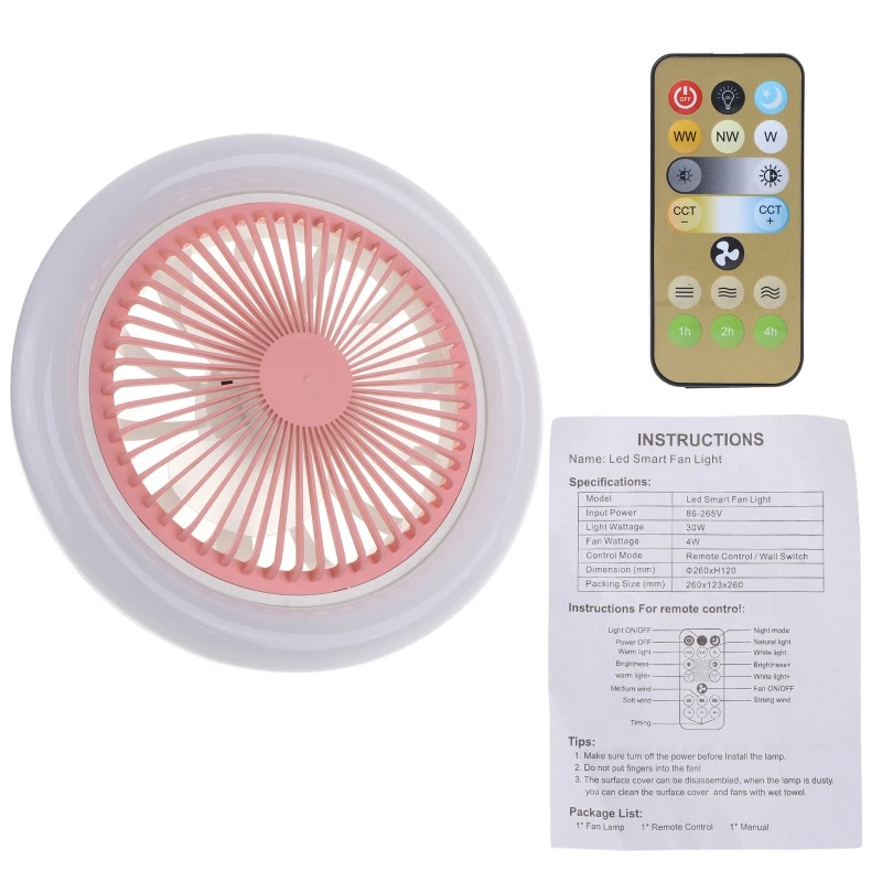 

Светодиодная лампа-вентилятор 51BE E27, потолочный вентилятор, 3 цвета, регулировка, с адаптером B22, для спальни, кухни