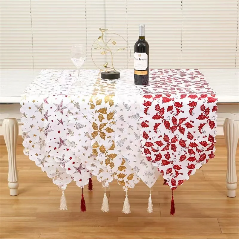 New Creative Christmas Home Decoration Christmas Table Flag Stamping Star Leaf Print Holiday Party Table Cloth