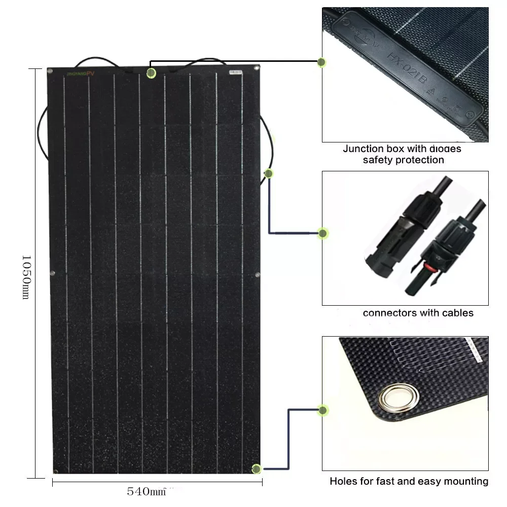 

2023NEW Solar Panel 300w 200w 100w 400w ETFE PET Flexible Panels Solar PV Monocrystalline Cell 12V 24V 1000w Battery Charger Sys