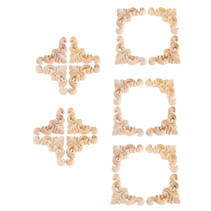 

20Pcs Carved Unpainted European Wood Furniture Window Corner Wood Applique Onlay Wood Figurines Ornamental 4 X 4Cm