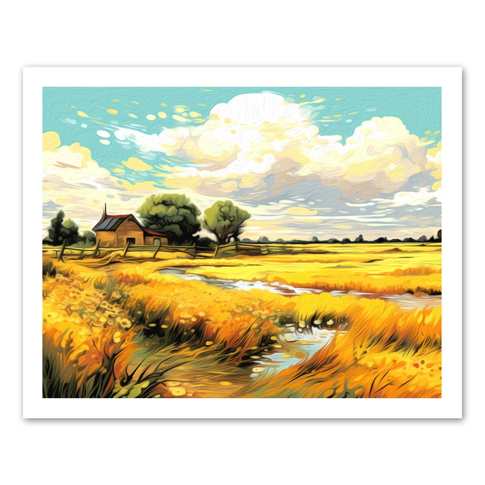 RUOPOTY картина по номерам Акриловая Осенняя желтая пшеничное поле Diy ремесла на