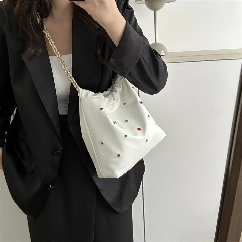 Fashion Luggage & Bags Women's Handbags Shoulder NEW Chain Bucket Bag Drawstring PUMini Black Large Capacity Bolsa Feminina