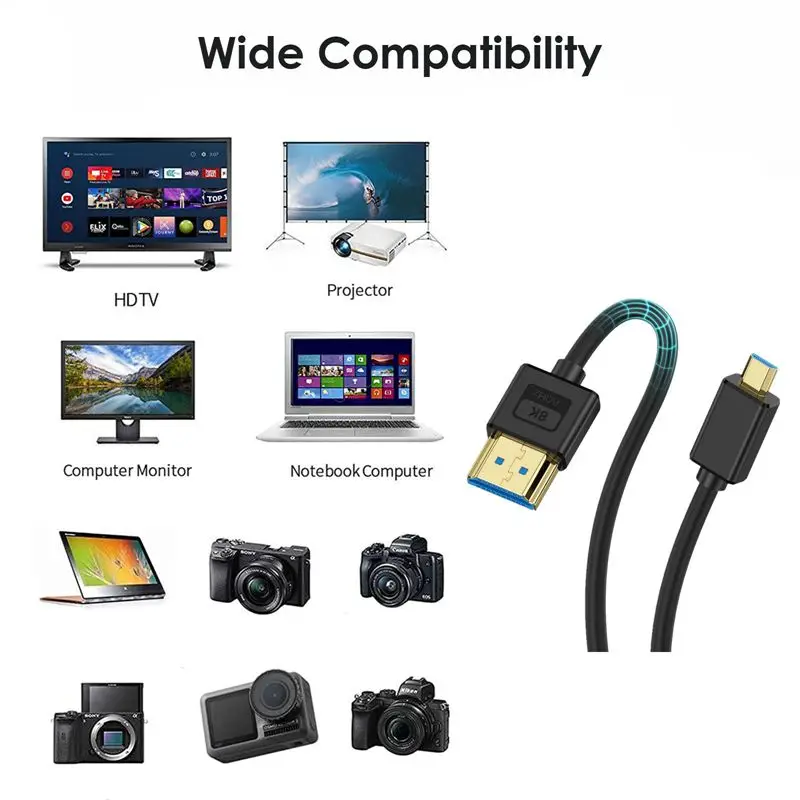Совместимый силиконовый кабель Micro HDMI к Версия 2 1 Соединительный высокой