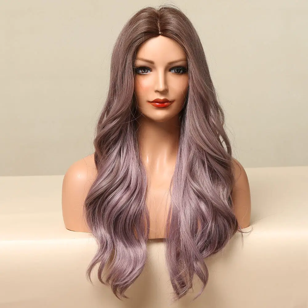 Ombré Ash Purple Объемная волна Длинный парик Женский костюм Вечеринка Повседневный