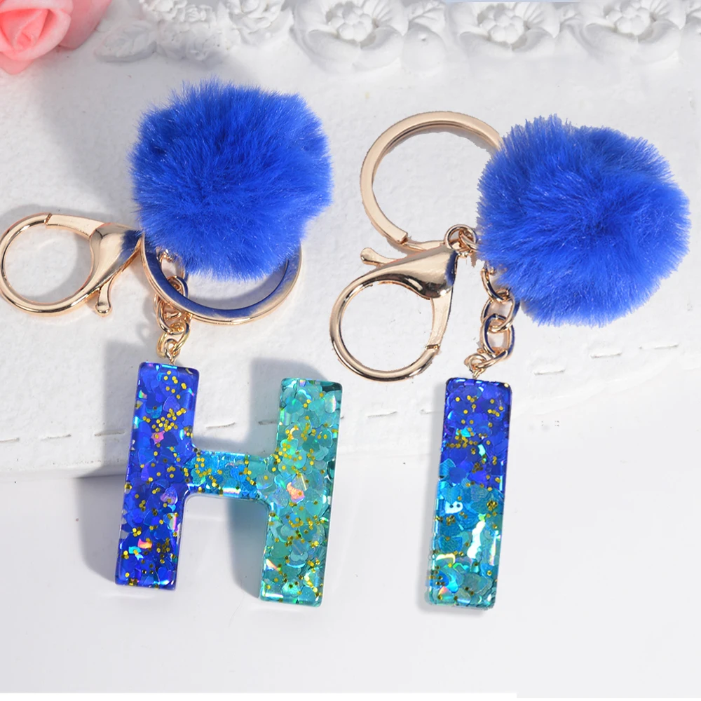 

Resin Blue Love Letter Keychain Handmade Crystal Glue Drop Butterfly Tassel Accessories Keyring Women's Pendant Ornaments Gift