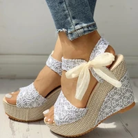 new fashion lace ladies sandals casual ladies wedges 2022 summer sandals party platform high heels