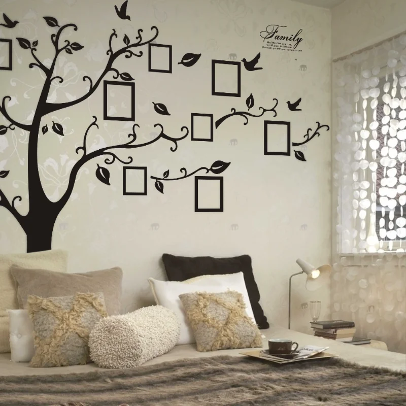 

Black FAMILY Memory Photo Tree Background Wall Sticker Living Room Decoration Waterproof Wallpapers Picture Placement Home Decor