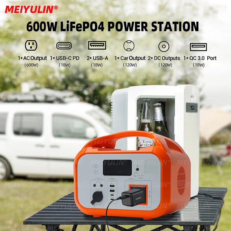 

600W Portable Power Station 800Wh Solar Generator LiFePO4 Pure Sine Wave Battery 100V-240V AC DC Powerbank for Outdoor Camping