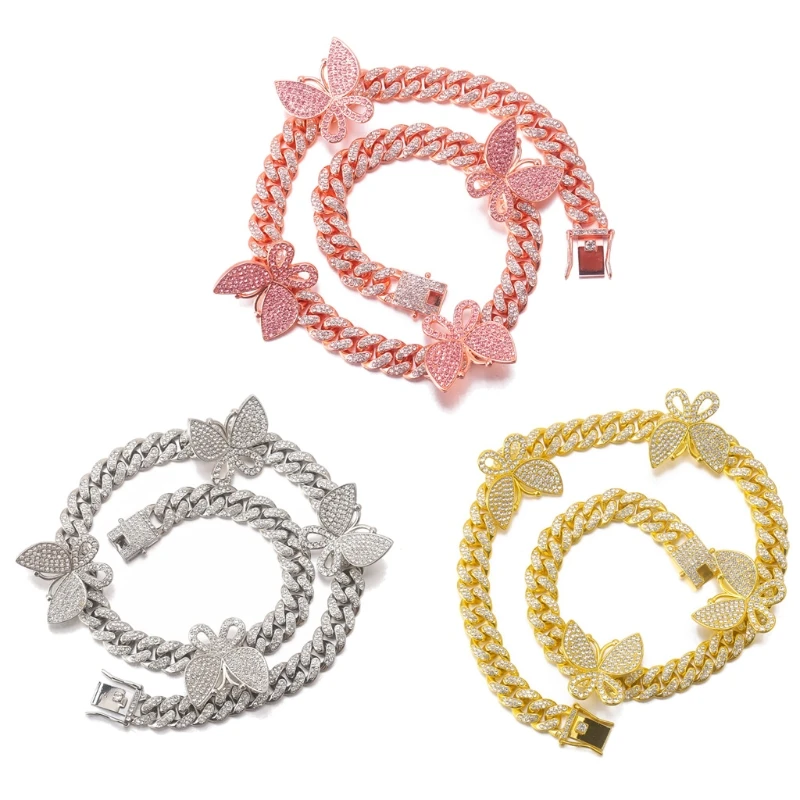 

Hip-Hop 12mm Cuban Link Chain Necklace Chunky Cuban Zirconic Choker Durable Jewelry for Women Girl Teen