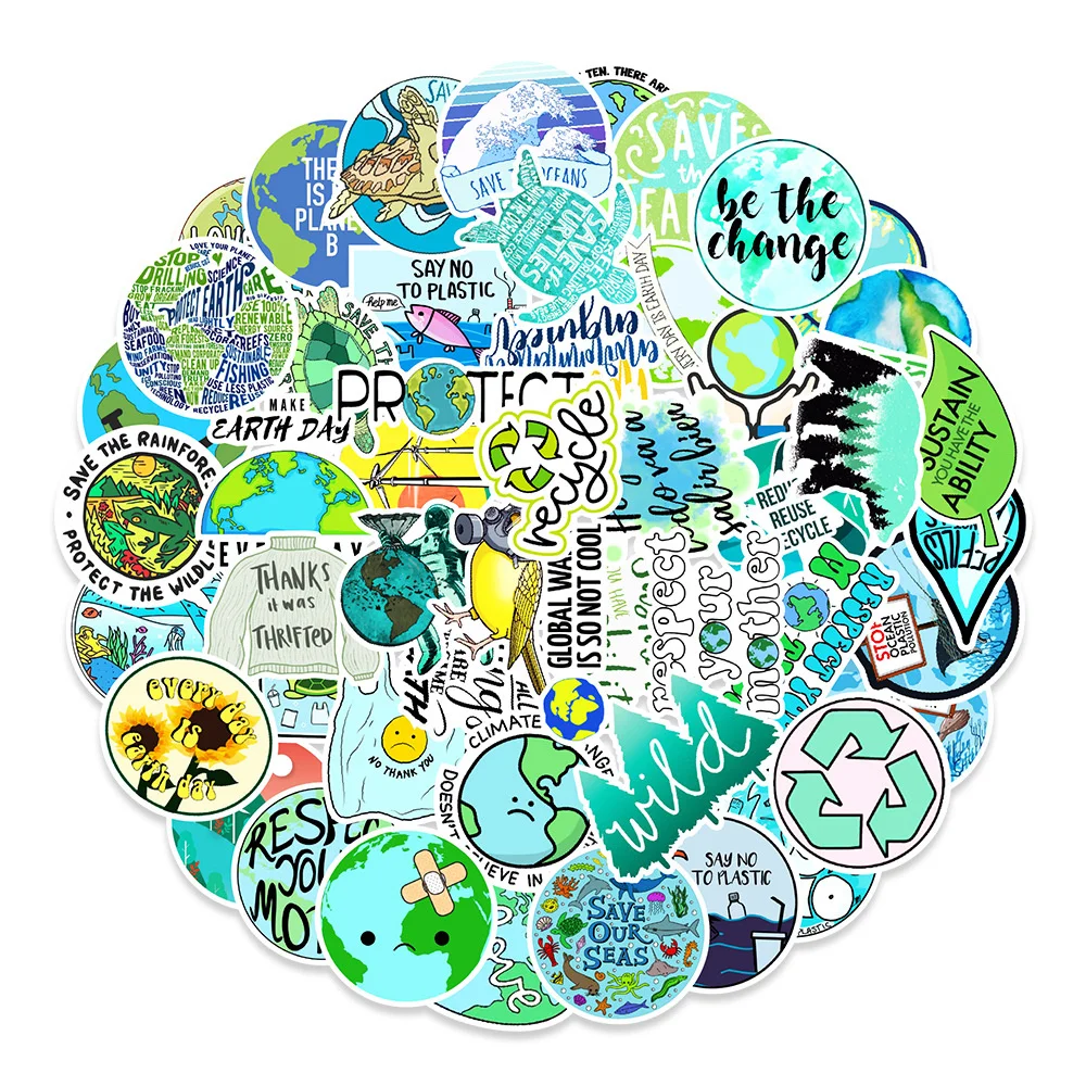 

10/30/50PCS Cartoon Environmental Protection Slogan Sticker for Luggage Laptop IPad Journal Guitar Waterproof Sticker Wholesale