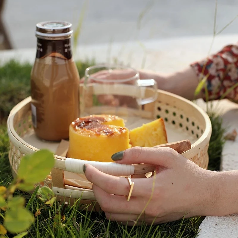 Акция! Ротанговый сервировочный поднос круглая десертная тарелка для пикника