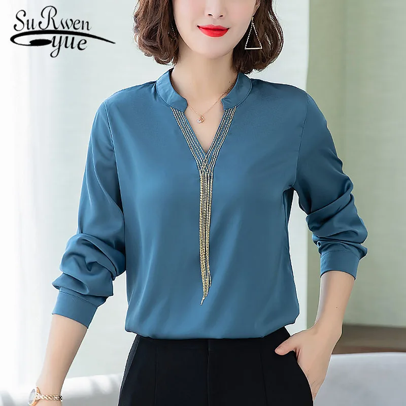 Новое поступление женская одежда Весенняя свободная однотонная блузка с длинным