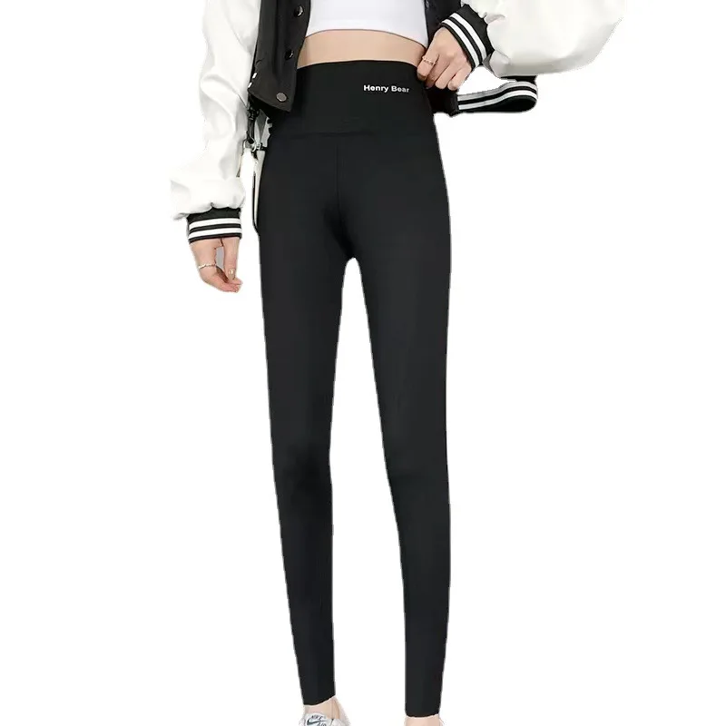 Autumn and Winter New Mirror Print Shark Skin Leggings Women's Large Suede Tight Sports Yoga Pants