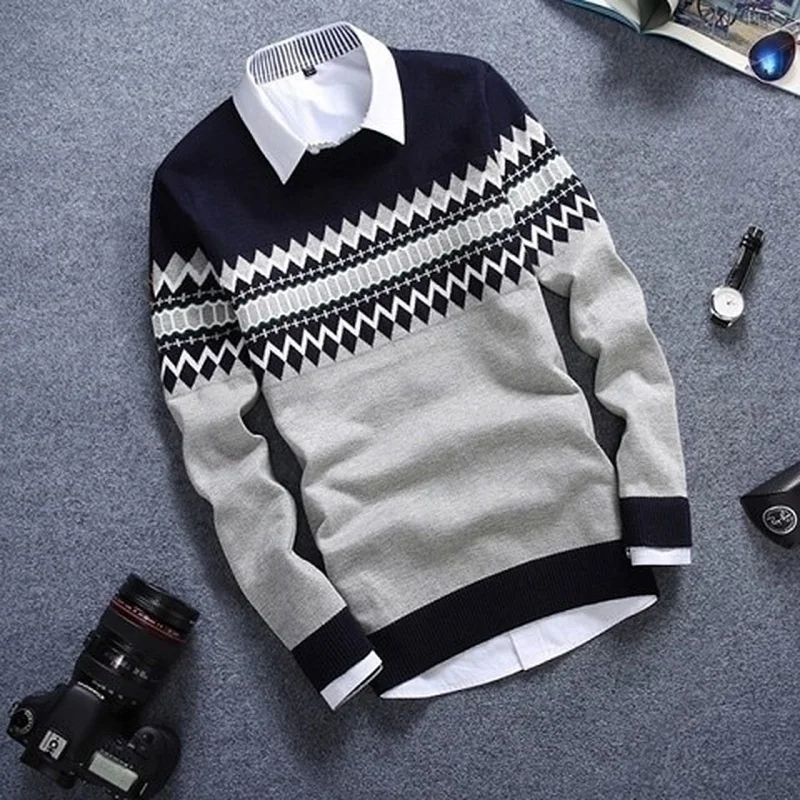 

2022 New Design Men's Knitted Sweater Fashion Autumn Winter Pullovers Man Winter Tops 8 Colors Striped Casual Sweater Male Tops