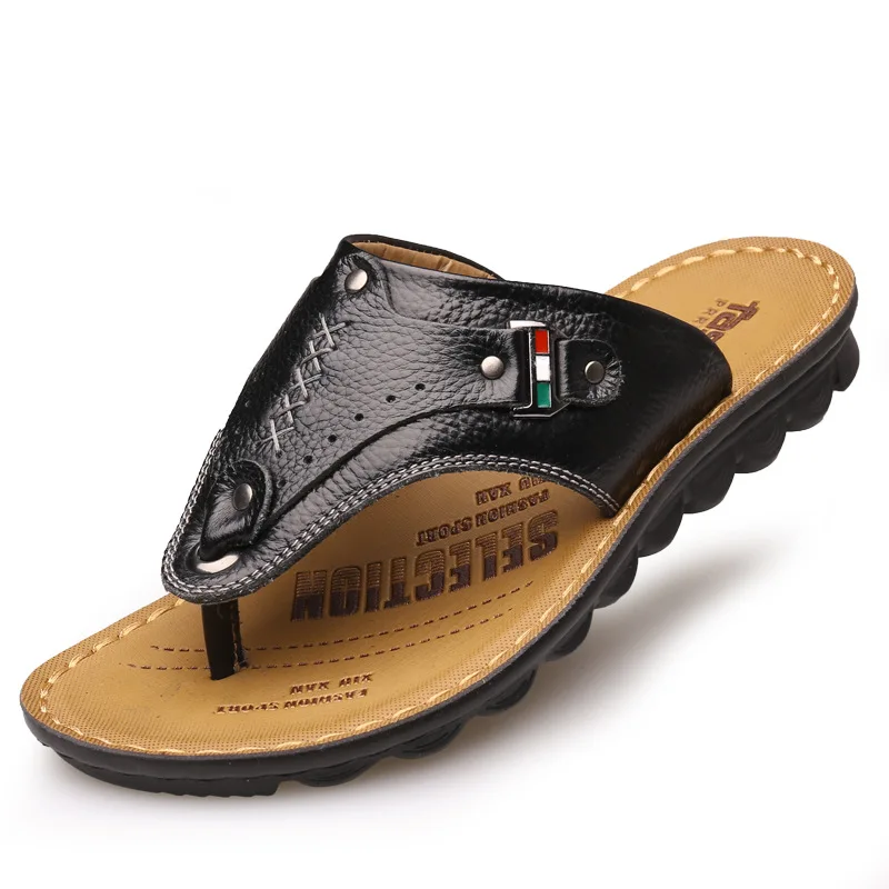 

Men's Sandals 2023 Summer New Fashion Casual Cowhide Slippers for Men Outdoor Beach Flip-flops Zapatos De Hombre Shoes Male