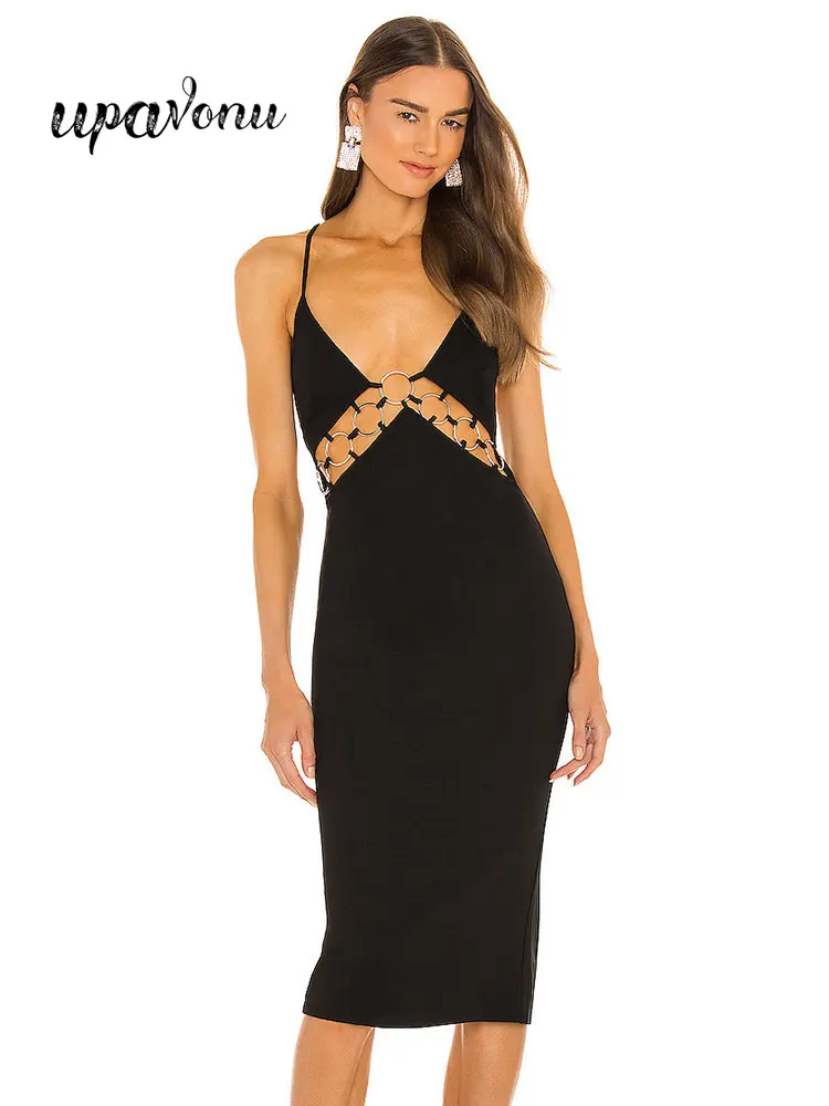 

Women's Summer Black Dresses 2022 New Sexy Spaghetti Straps Sleeveless Cutout Design BodyconEvening Party Backless Dress Vestido