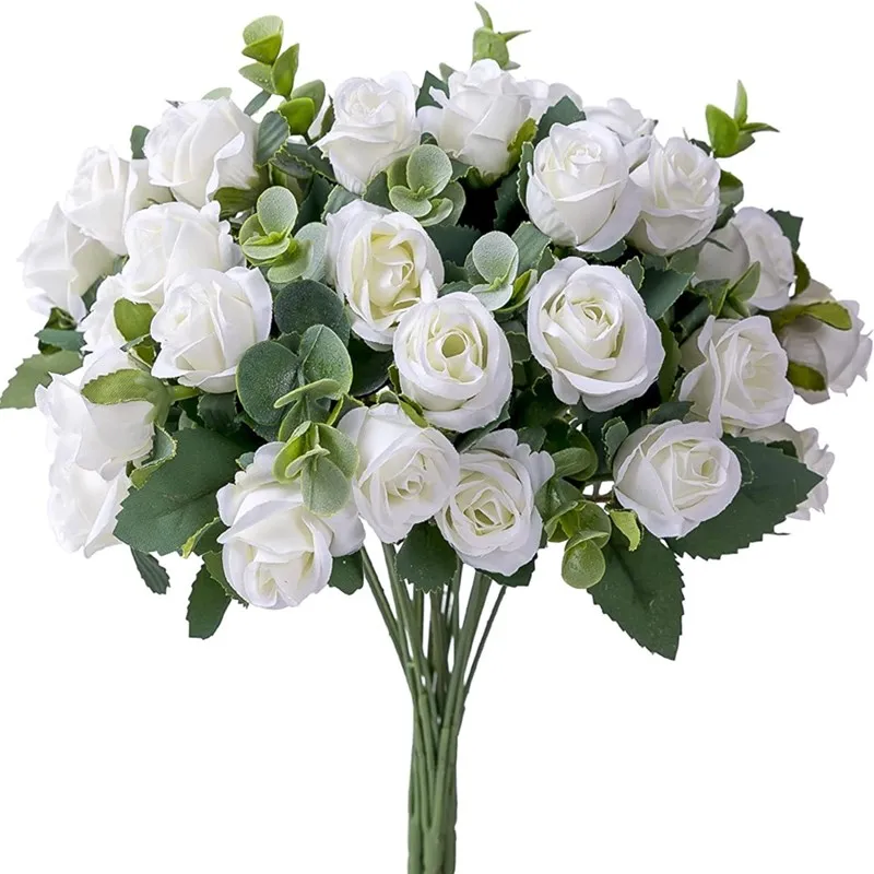 

11 Heads Artificial Flower Roses Bouquet Eucalyptus White Peony Fake Flowers Wedding Table Decoration Party Vase Room Home Decor