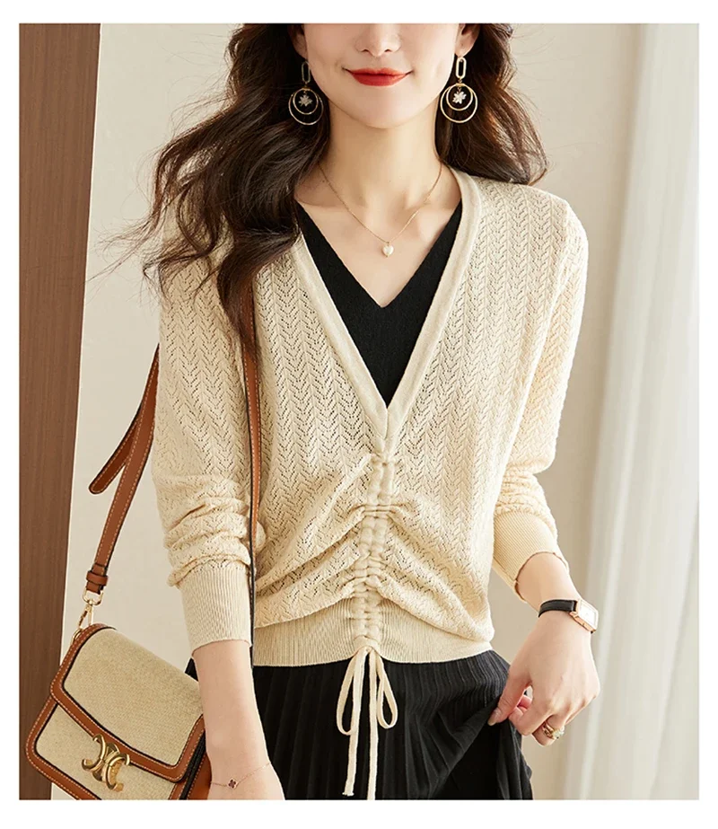 Тонкие трикотажные топы с длинным рукавом женские весенние свитера