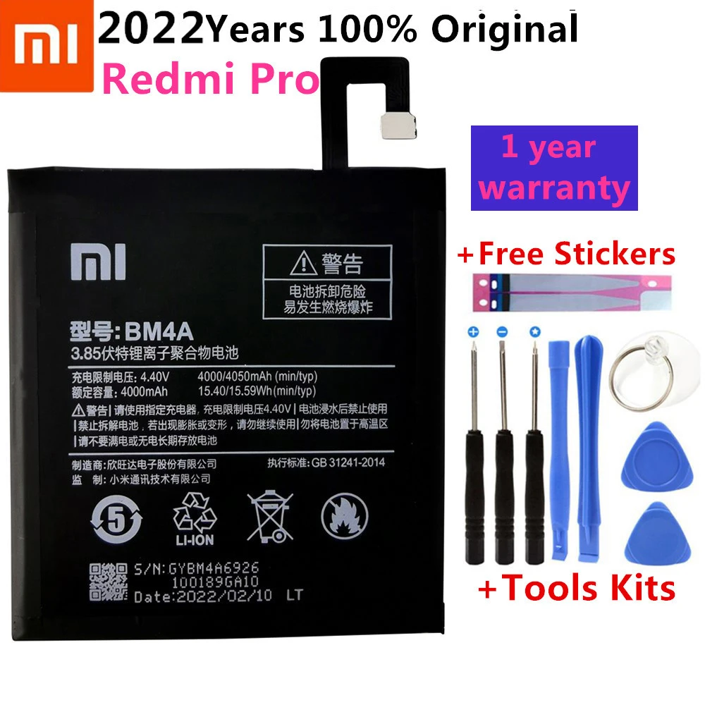 

Xiao Mi Phone original Battery 4000mAh BM4A Phone Batteries for Xiaomi Hongmi Redmi Pro Battery+ToolS