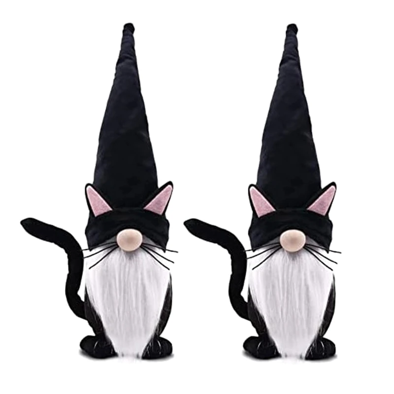 

2 шт. черные кошки гном рождественские украшения Коллекционные Фигурки гном плюшевые черные