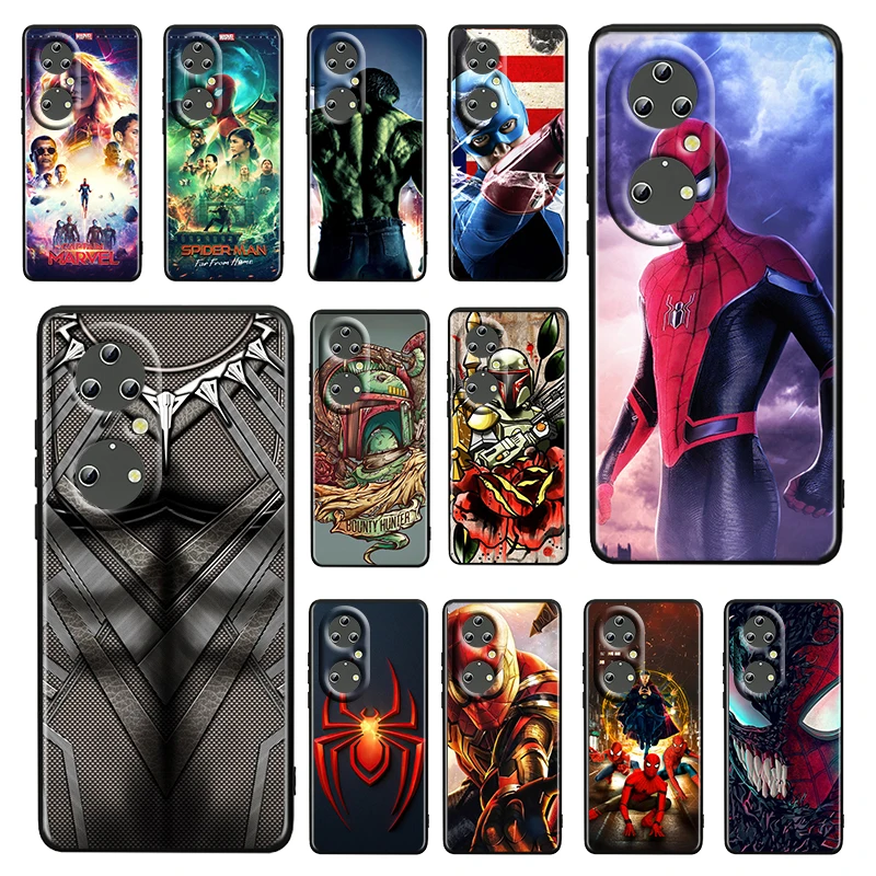 

Marvel Hero cartoon cute For Huawei P50 P20 P30 P40 P10 Pro Lite E Plus P9 Lite Mini Silicone Soft Black Phone Case Cover Fundas