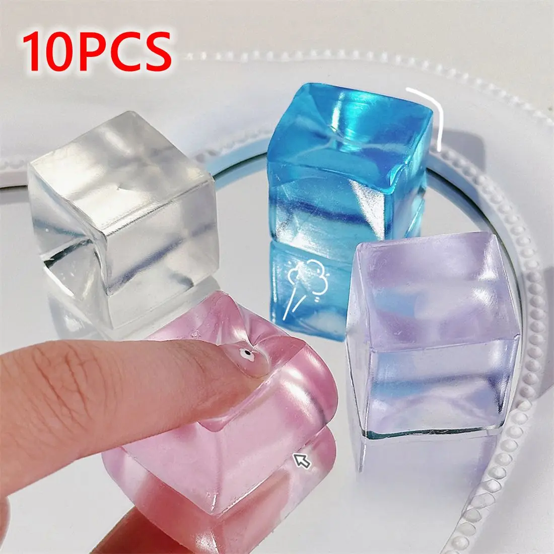 

10pcs Fidget Toys Mini Squishy Toys Mochi Ice Block Stress Toy Kawaii Transparent Cube Cat Paw Fish Stress Relief Squeeze Toys