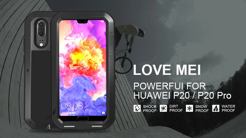 

LOVE MEI Powerful Metal Waterproof Case For Huawei P20 Shockproof Cover For Huawei P20 Pro Aluminum Protection Gorilla Glass
