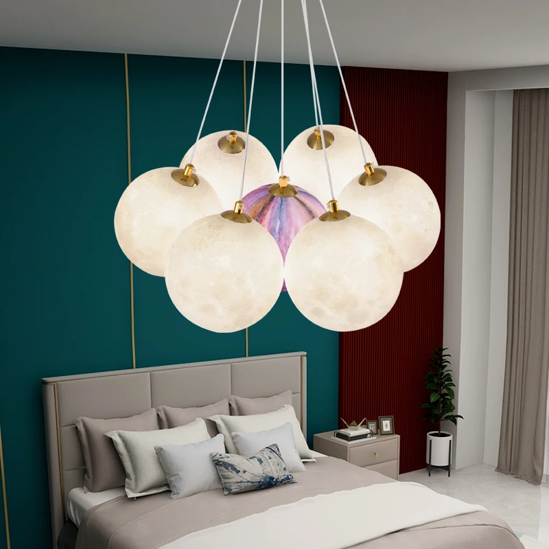 3D Printed Moon LED Chandelier 7/13/19 Heads Glass Chandelier Living Room Decoration Suspension Bedroom Lamp images - 6