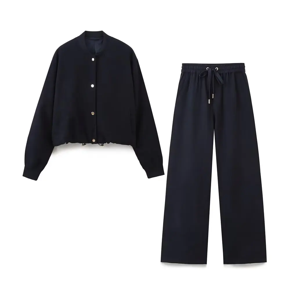 PB &amp ZA Женская осенняя новинка 2024 модная куртка-бомбер пальто широкие брюки