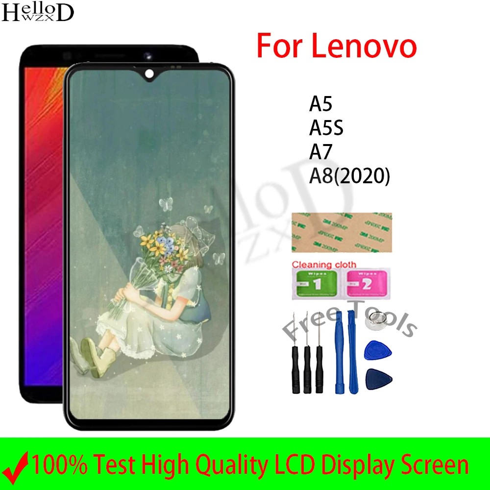 

100% Tested LCD Display For Lenovo A5 A5S A7 A8 2020 LCD Display With Touch Screen Digitizer Panel Sensor Panel Assembly Tools
