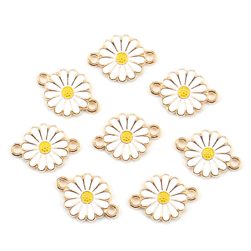 15Pcs 12*17MM Colorful Daisy Flower Jewelry Connector Charm for Women's Bracelet Necklace DIY Jewelry Making Enamel Pendant