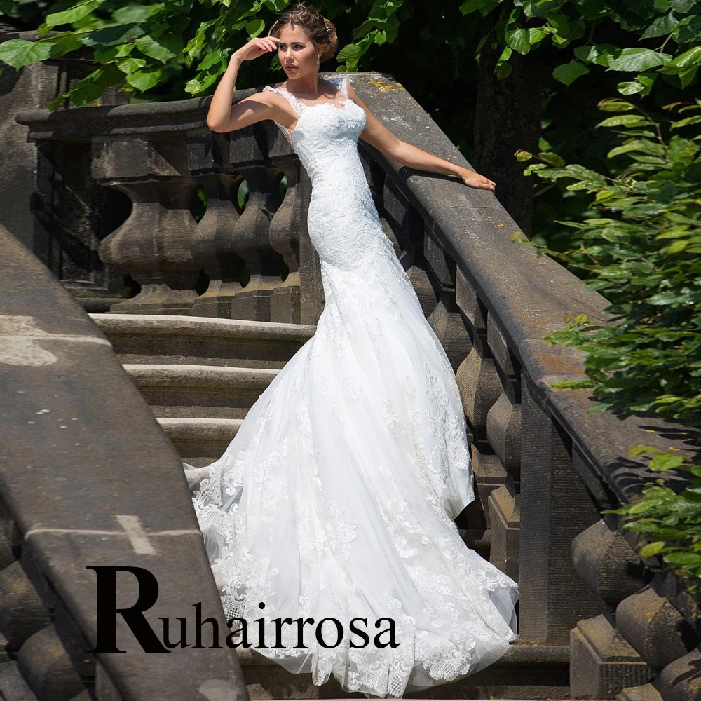 

Ruhair Sheath Mermaid Exquisite Backless Button Wedding Dresses For Mariages Appliques Lace Robe De Mariée Formal Brides Gown
