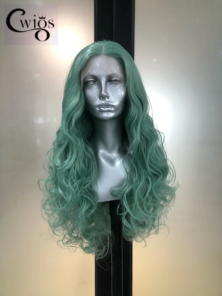 

CWIGS Cosplay Synthetic Lace Front Figs For Women Curly Green Wig Glueless Wigs Drag Queen High Temperature Resistance
