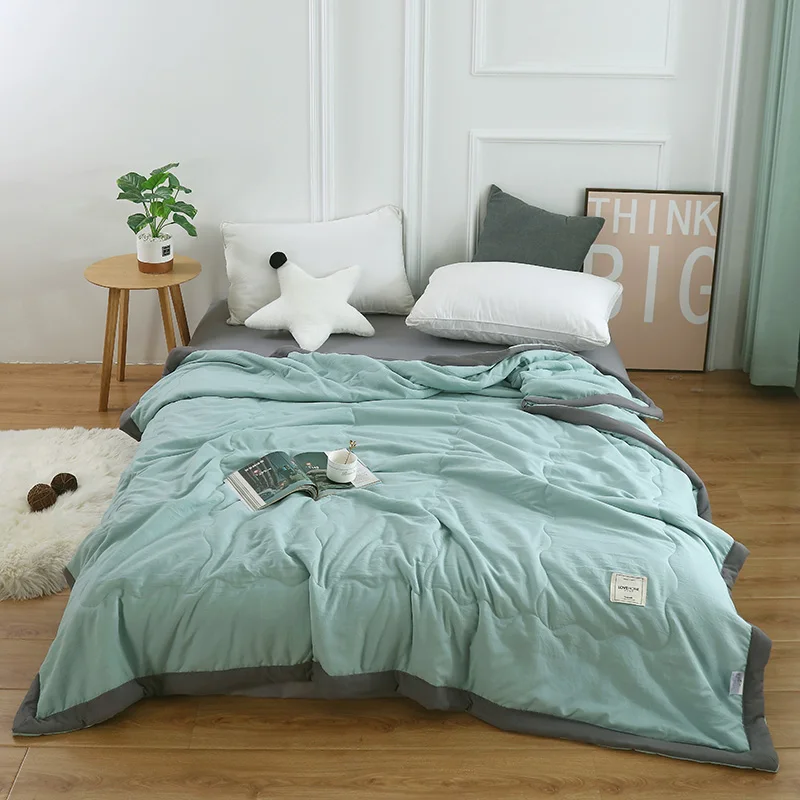 

Solid Color Summer Quilt Washable Cotton Air-conditioning Quilts Soft Skin Friendly Blanket for Child Adult Sofa Blanket