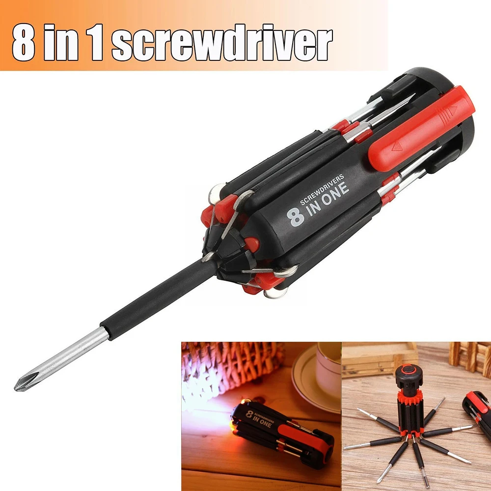 

Портативный светодиодный фонарик с отверткой 8 в 1, водонепроницаемый стандартный Многофункциональный ремонтный инструмент с батареей AAA