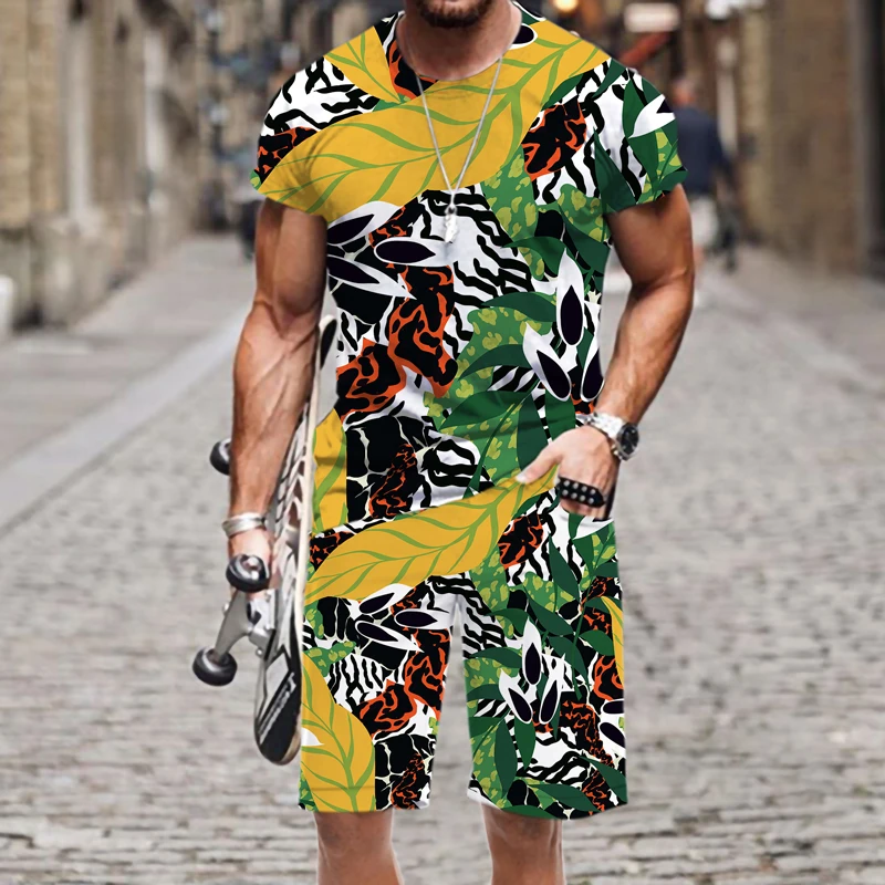 

Men's T-shirt Set Casual Funny O Neck Tops Harajuku 3D Printed Street Hip-hop Fashion Hot Luxury Outfit Short Sleeve Summer