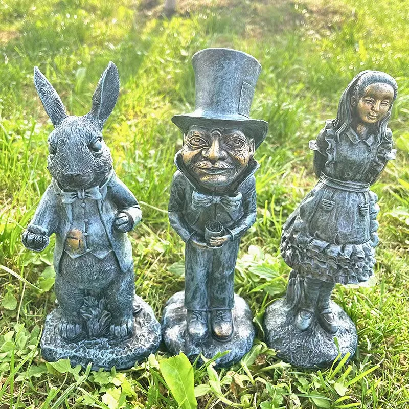 

Алиса в стране чудес украшение для сада фея 22-25 см большой смолы белый кролик Безумный Шляпник фигурка Чеширского кота уличный декор для дво...